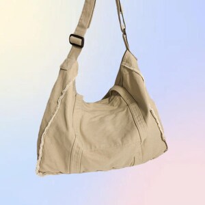 Tote Handbag, Large Capacity Tooling Canvas Bag, Canvas Bag With Raw Edge,Canvas Bag for Women And Men,Messenger Bag, Casual Tote Bag khaki