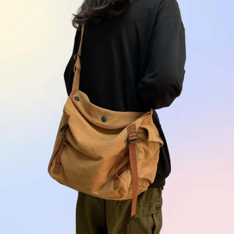 Canvas Bag for Women and Men,Crossbody Bag Shoulder Bag, Large Capacity Bag, Canvas Bag Summer,Multiple Pockets Messenger Bags,Daily Bag zdjęcie 7