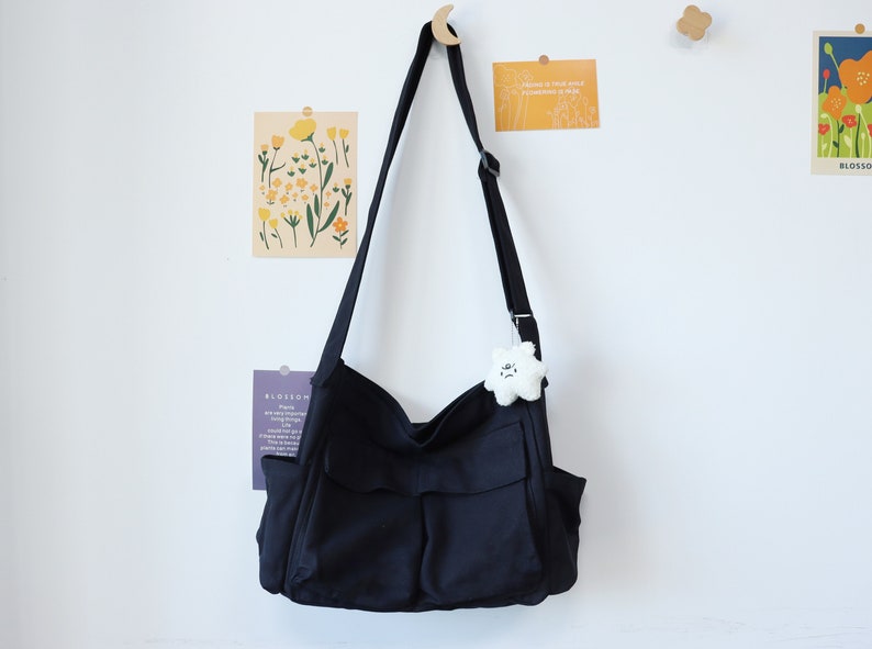 Crossbodytas Schoudertas, canvas tas met grote capaciteit, canvas tas zomer, messenger bags met meerdere zakken, dagelijkse tas afbeelding 1