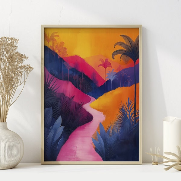 Pink River poster, Matisse wall print, download for print, gift for home, Acrylic poster, Acrylic paint frame, modern river print