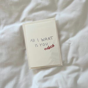 Ansichtkaart 'Alles wat ik wil is dat jij naakt bent' | koppels | Liefde | cadeau idee | handgemaakt | Valentijnsdag | gezegden | Grappig | kaart | cadeaubon