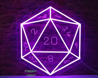 Game D20 Dice Neon Sign,Gaming Room Dice Neon Light Decor,DND Home Decor,Dungeons and Dragons Wall Hanging Art,D&D Gifts for Man