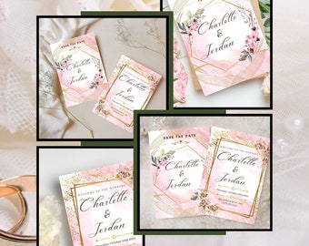 Rose Gold theme Wedding Invitation Card Template - wedding card template, card template wedding