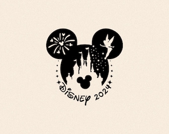 Mickey Ears Tinker Bell Castle, Mickey, 2024 - Silhouettes Digital Download, SVG, PNG, Cricut, Vector Instant Download, Silhouette Cut File