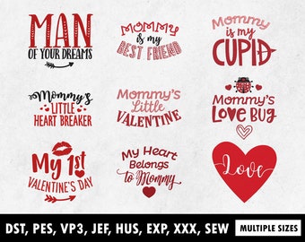 Happy Valentine's day Embroidery Files  pes dst digital machine files, Custom Embroidery Digitizing, Mommy is cupid, Love Heart quotes