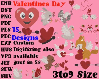 Valentines Day Embroidery Designs Bundle (Digital Files)