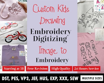 Custom Kids Drawing Embroidery Digitizing, Photo to Embroidery Files (Digital)