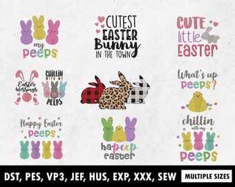 Happy Easter Peeps Embroidery Files bundle, Cute Easter bunny  pes dst, Custom Embroidery Digitizing, Eater Rabbit for kids Shirt designs