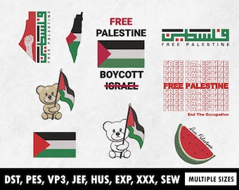Free Palestine Embroidery Designs, Teddy Bear, Watermelon (PES, DST)