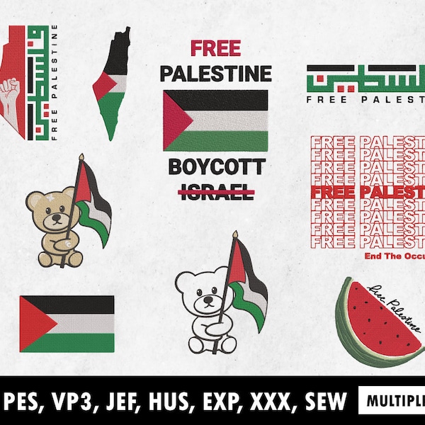 Free Palestine embroidery designs PES file, custom Embroidery digitizing service, Teddy bear with Flag DST file, Watermelon Palestine design