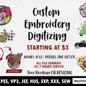 Custom Embroidery Digitizing, Logo Digitizing, Embroidery Digitizing Service, Image Digitizing Embroidery, Custom Digitize