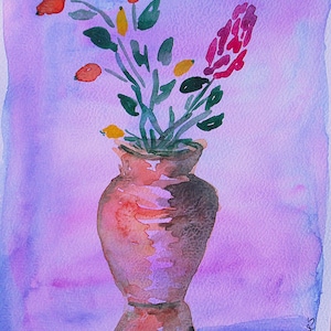 Vase with flowers, hand-painted, unique, watercolor, watercolor paper
