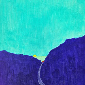 Viaje al Mar, pintado a mano, único, pinturas acrílicas sobre cartón, 25 x 30 cm