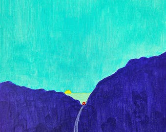 Viaje al Mar, pintado a mano, único, pinturas acrílicas sobre cartón, 25 x 30 cm