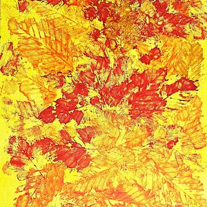 Hojas, pintadas a mano, únicas, pinturas acrílicas sobre cartón, 25 x 30 cm