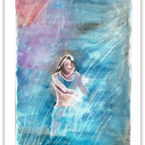 Femme à la cascade, carte postale sur papier texturé
