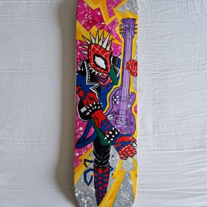 7.875 Custom skateboard, Deck design: Spider-Punk, Acrylic hand painted image 1