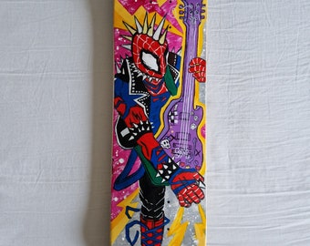 7.875" Skateboard deck, Spider-Punk, Acrylic hand painted, custom design