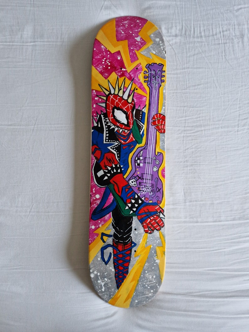 7.875 Custom skateboard, Deck design: Spider-Punk, Acrylic hand painted image 1