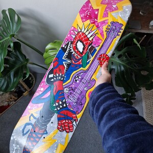 7.875 Custom skateboard, Deck design: Spider-Punk, Acrylic hand painted image 3