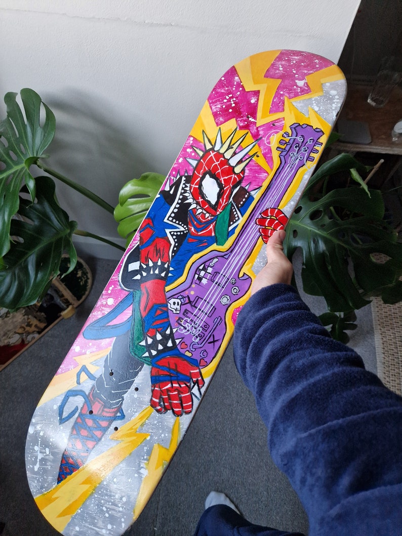 7.875 Custom skateboard, Deck design: Spider-Punk, Acrylic hand painted image 3