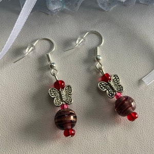 Handcrafted Bohemian Czech Glass Beaded Dangle/Drop Boho Handmade Earrings with Butterflies Gift for her