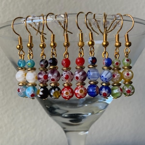 Glasblume Millefiori Perle Multicolor Hübsches Boho handgemachte Ohrringe Geschenk für sie