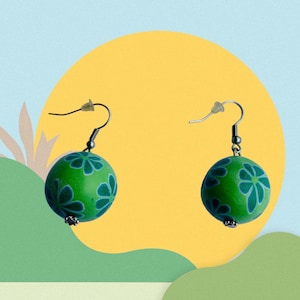 Handmade Retro Statement Grüner Ball Handgefertigte Baumeln Ohrringe Geschenk für sie