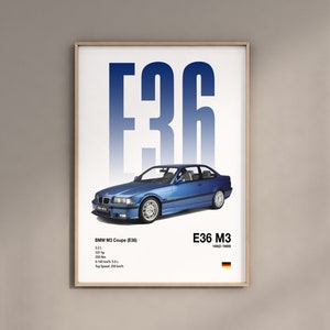 BMW E36 M3 Car poster Printabel Poster Prints Wall Kids Boys Room Decor Children Home Office Nursery Decor Dorm Gift for Him