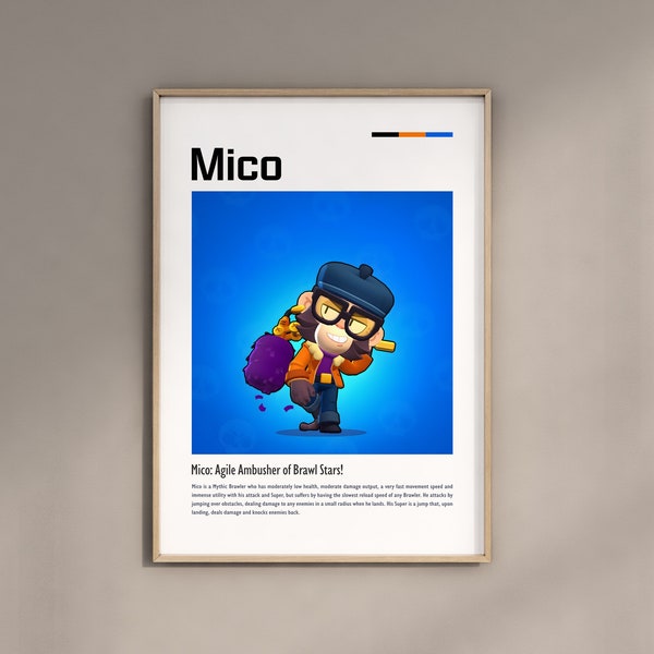 Mico Brawl Stars Digital Poster Brawl Stars Clipart Brawl Stars Instant download Kids Nursery Kids Room Gift for birthday