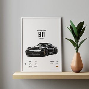 Poster Porsche 911 992 Carrera 4S Car poster Digital Portrait Prints Wall for Kids Boys Room  Decor Home Office Nursery Decor Dorm Gift Him