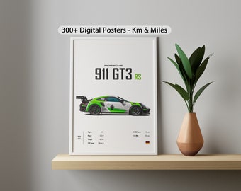 Affiches numériques Porsche 911 GT3 RS 2023, impressions de voiture, mur d'enfants, chambre de garçons, voitures allemandes, décoration d'enfants, bureau à domicile, chambre de bébé, dortoir, cadeau pour lui