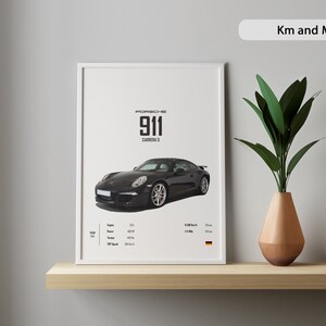 Porsche 911 Carrera S 991 2014 Car poster Prints Wall Kids Boys Room German cars Decor Children Home Office Nursery Decor Dorm Gift for Him