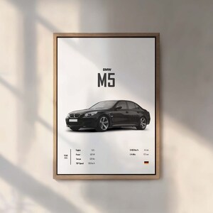 Affiche de voiture BMW E60 M5 en téléchargement numérique BMW M5 murale Art déco pour chambre impressions murales chambre d'enfants garçons numérique bureau à domicile cadeau d'anniversaire pour lui image 3