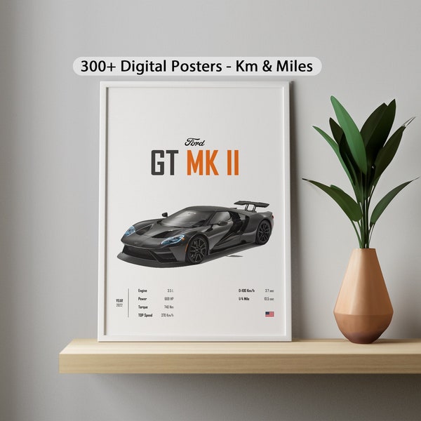 Car poster Ford GT MK2 2022 Poster Prints Muscle cars Supercar Kids Boys Husband Room Digital Children Home Office Nursery birthday Gift