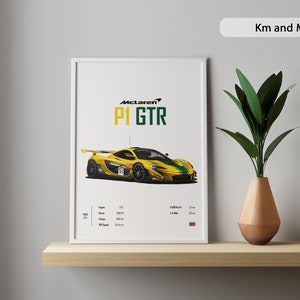 Poster McLaren P1 GTR Km & Mi Car Poster Digital Download Prints Wall Kids Boys Husband Room Decor Children Home Office Nursery Gift Friend