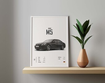 Affiche de voiture BMW E60 M5 en téléchargement numérique BMW M5 murale Art déco pour chambre impressions murales chambre d'enfants garçons numérique bureau à domicile cadeau d'anniversaire pour lui