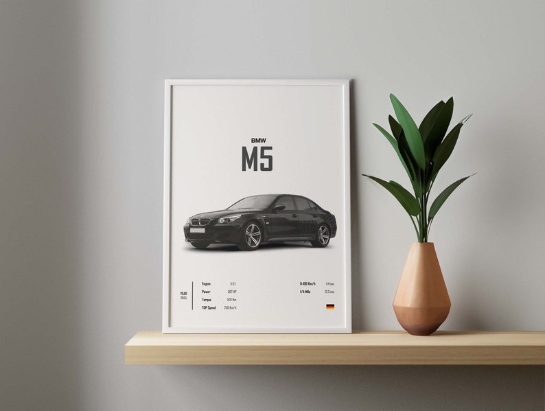 Affiche de voiture BMW E60 M5 en téléchargement numérique BMW M5 murale Art déco pour chambre impressions murales chambre d'enfants garçons numérique bureau à domicile cadeau d'anniversaire pour lui image 1