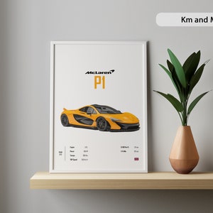 Poster McLaren P1 Km & Mi Car Poster Digital Download Prints Wall Kids Boys Husband Room Decor Children Home Office Nursery Gift Friend