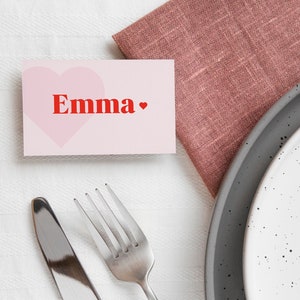 Modello elegante per segnaposto, ragazza, rosa rosso, cena, stampabile, modello digitale, DOWNLOAD IMMEDIATO, cuore d'amore
