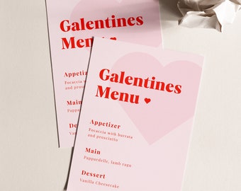 Elegant Galentines Menu, Pink Red Editable Template, Instant Download, Valentines, Girls Night In, Food Menu, Dinner Party