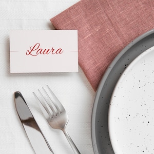 Plantilla de tarjeta de lugar, niña, rosa y rojo, eventos, imprimible, plantilla digital, descarga instantánea