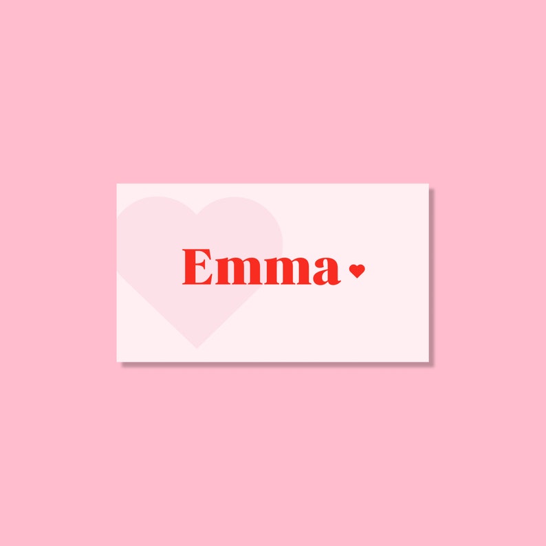 Elegant Place Card Template, Girl, Pink Red, Dinner Party, Printable, Digital Template, INSTANT DOWNLOAD, Love Heart image 3