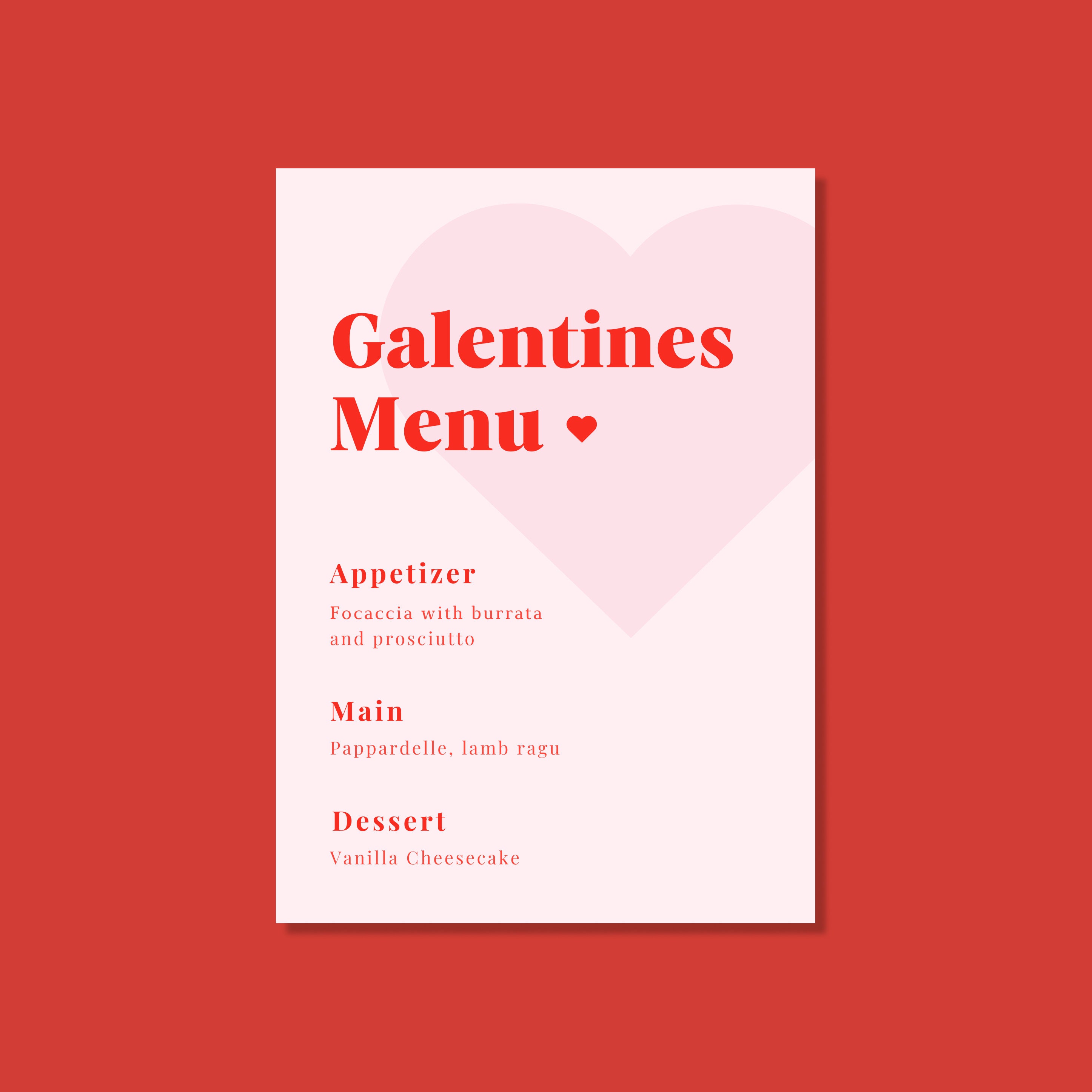 Elegant Galentines Menu, Pink Red Editable Template, Instant Download ...