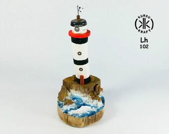 Decorazione faro in legno in miniatura Faro in legno onde rocciose decorazione faro decorativo arredamento nautico rustico oceano costiero kurgukraft