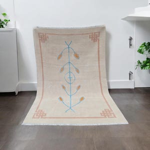 Cream Rug,Wool Handmade Area Rug,Turkish Modern design Rug,Badhroom Carpets,5x7 Rug,Home Decor Rug,Living Room Rug,Bohemian Rug,5.2x7.3 feet