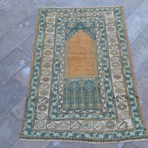 4x6 Handmade Wool Soft Green Rug,Turkish Home Decor Rug,Bedroom Rug,Housewarming Gift, Living Room Rug,Neutral Oushak Rugs,4.3x5.9 feet