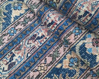 Handmade Vintage Wool Runner Rug,Blue  Elegant Rug, (1.9x6 ft)