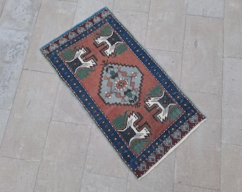 Authentic Handwoven Doormat Rug,Neutral Wool Anatolian Carpet ( 2x 3.7 ft)