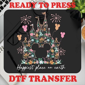 Happiest Place on Earth Ready To Press, Magic Kingdom Dtf Transfer, Magical World Dtf Press, Disney Castle Floral Dtf, Disney World Dtf